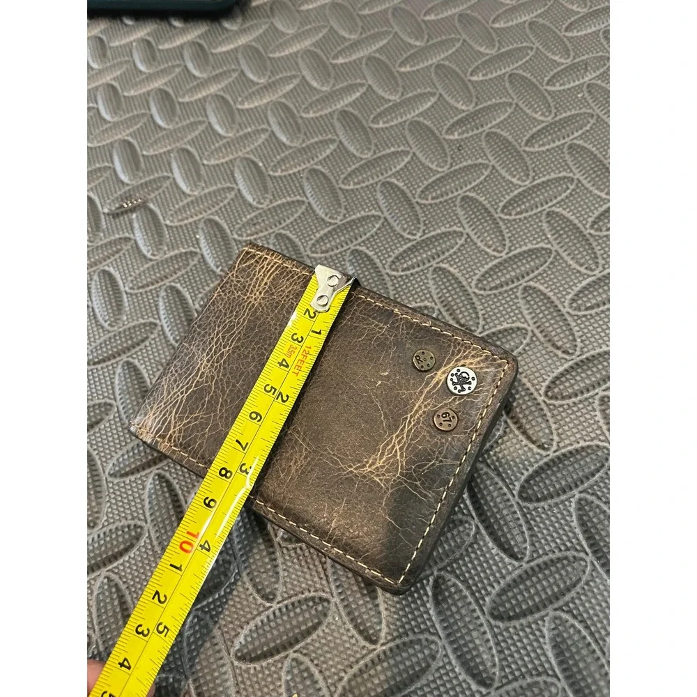 Relic Bifold Wallet Mens OS Brown Distressed Leather Skull Studs Biker Edgy